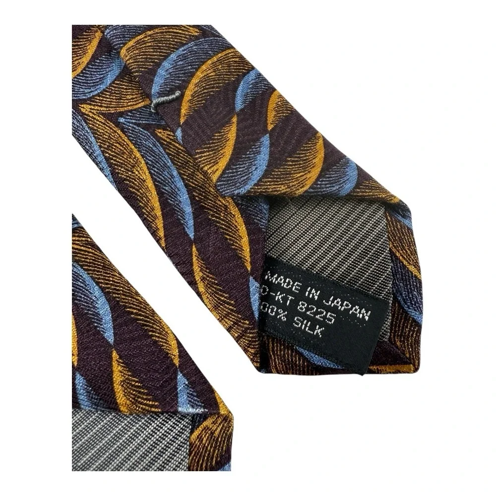 Jhane Barnes Silk‎ Tie Brown Blue Abstract Design 4